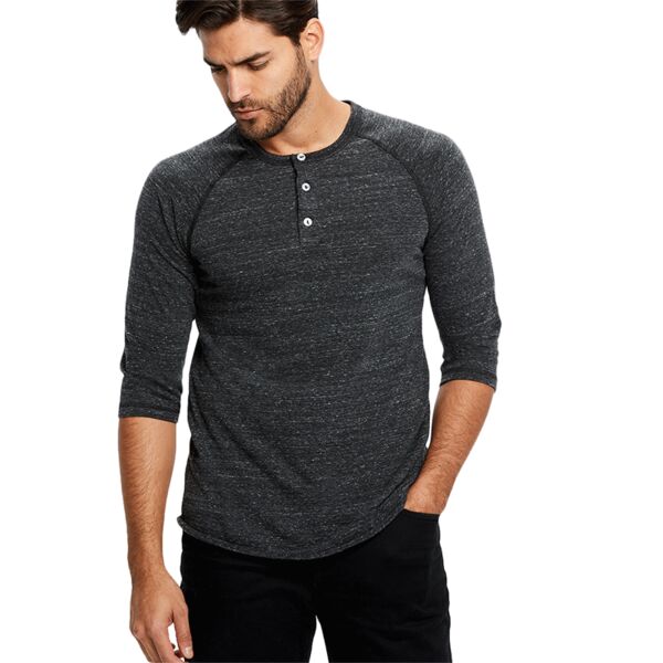 Unisex USA Made Three-Quarter Sleeve Triblend Raglan Henley Thumbnail